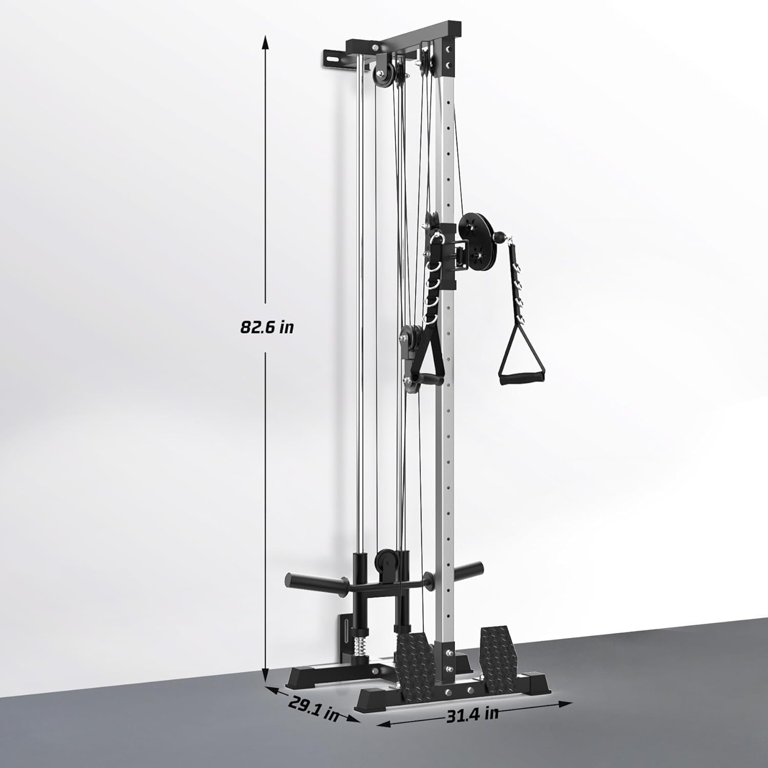 LAT Pull Down Machine - Wall-Mounted Cable Workout Machine 400Lbs Weight Capacity, Dual Pulley System, 20 Height Adjustments, Compact Home Gym Cable Machine