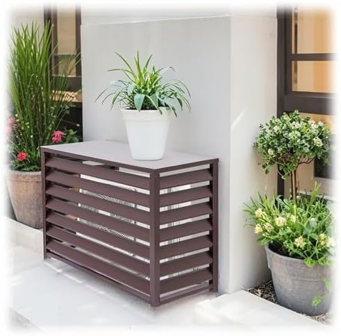 Outdoor Air Conditioner Cover For Heat Pump, Air Conditioner Protection Cover Aluminium To Hide Outdoor Air Conditioner Unit Flower Stand Louvered Fireproof(110*80*60cm)