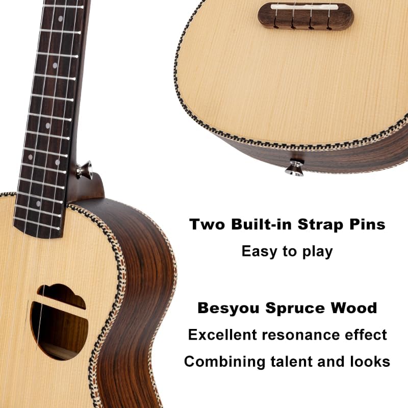 23 Inch Spruce Rosewood Concert Ukulele Beginner Kids and Adult Student Travel Wooden Ukelele Kit with Tuner Gig Bag Strap Carbon Nylon String Picks Cloth Gift Choice