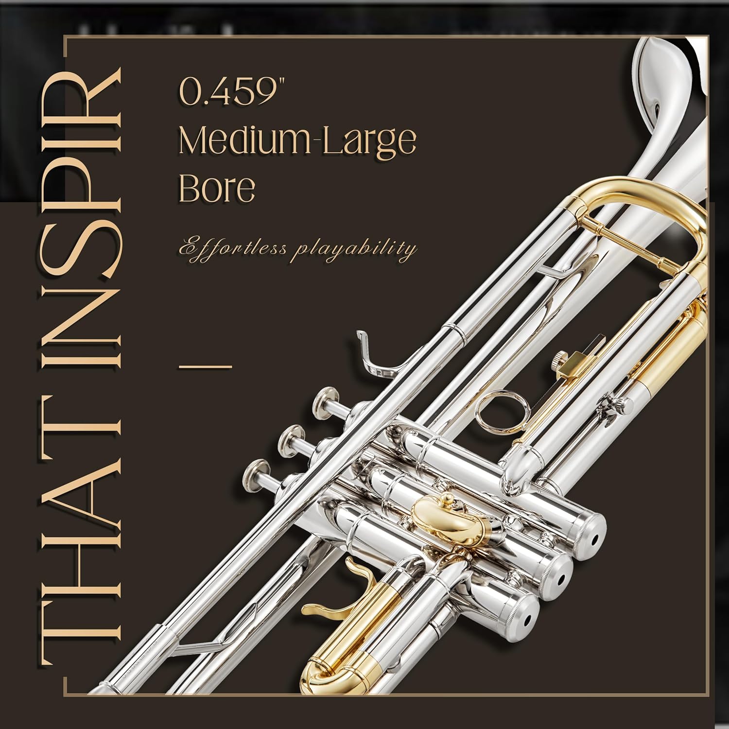 AKLOT Hand-Hammered Bell Bb Trumpet: Smooth Valve Action, Clear-Lacquered Brass Body, Standard Trumpet Beginner Set with Leather Case, Lesson Book, Trumpet Mute, Mouthpiece, Cleaning Kit (SNR-BrzAC)