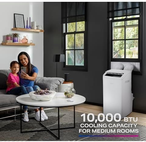 GE Profile PPHV10WWF 10,000 BTU Portable Air Conditioner for Medium Rooms up to 550 sq ft. (9,850 BTU SACC), 3-in-1 with Dehumidify, Fan, and Auto Evaporation, Included Window Installation Kit, White