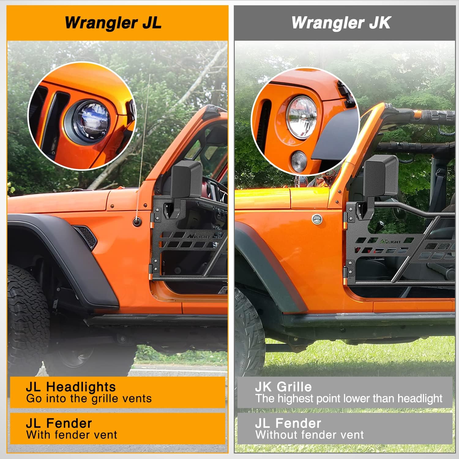 Nilight Off Road Front Rear Tubular Doors with Side View Mirrors Compatible with 2018 2019 2020 2021 2022 2023 2024 2025 Wrangler JL 2020 2021 2022 2023 2024 2025 Gladiator JT 4 Door Only
