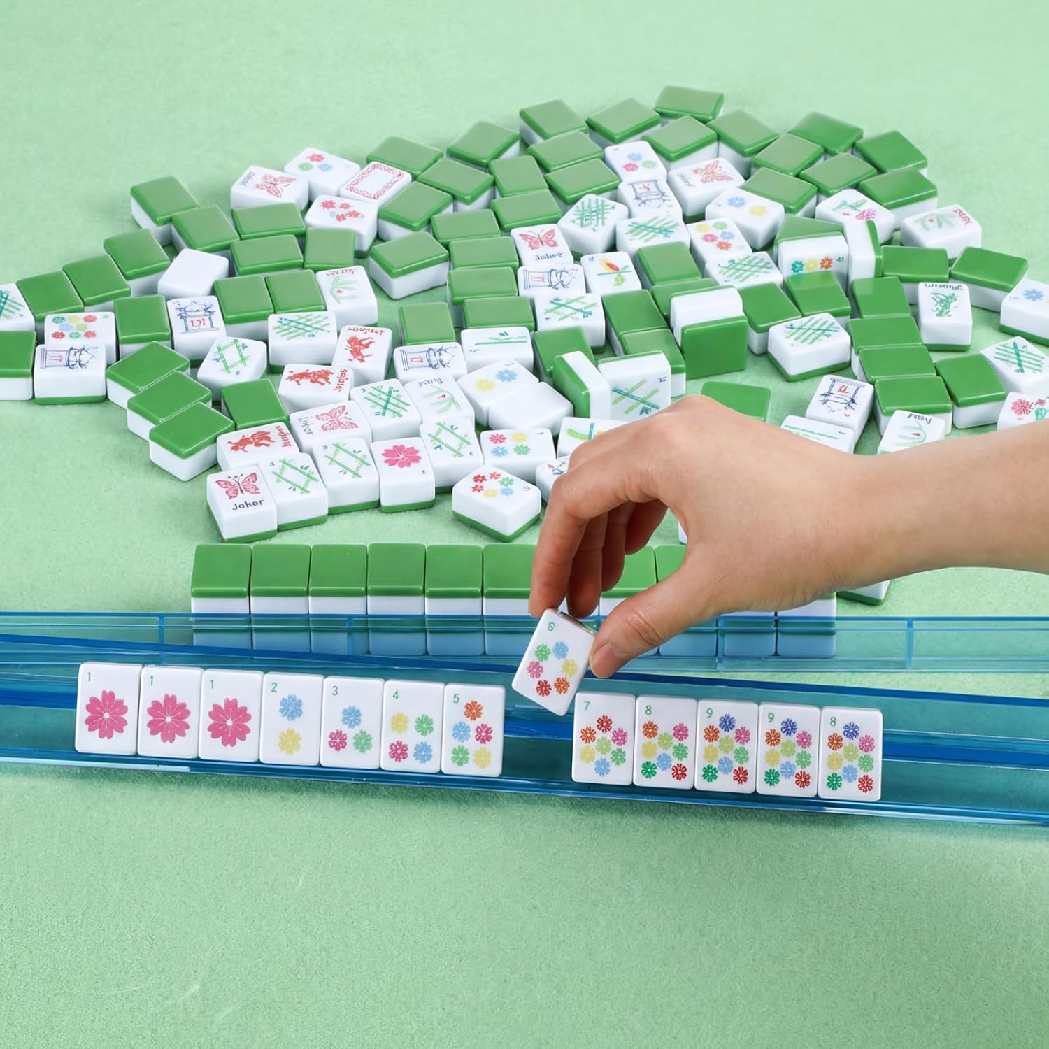 160 Pcs American Mahjong Tiles Set 1.2 Inch American Mahjong Game with 8 Different Patterns Mah Jong Block Set for Mah Jongs Lovers, Tiles Only, No Dice and Other Accessories