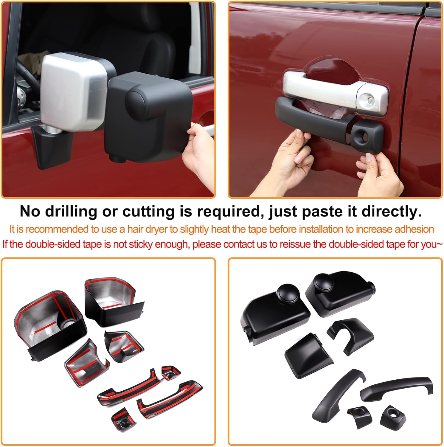 Aunginsy Rear View Mirror Cover Cap & Exterior Door Handle Protector Cover Kit Compatible with Toyota FJ Cruiser 2007-2021 Side Door Rearview Mirror Outer Door Handles Trim Decorative ABS Accessories