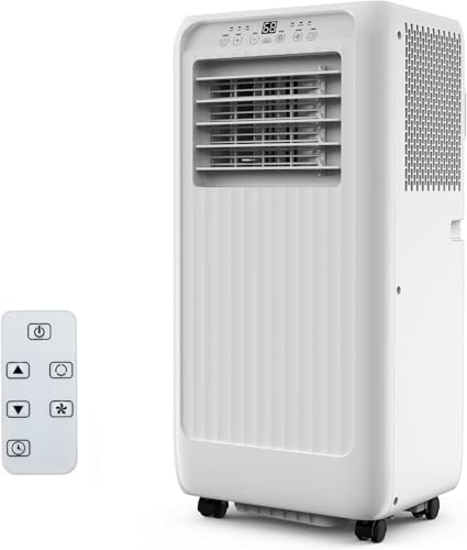 Portable Air Conditioner 10,000 BTU 3-in-1 Cooling, Dehumidifier & Fan for Rooms up to 450 Sq.Ft, Remote Control, 24-Hour Timer, Window Kit Included, Ideal for Bedroom, Office, Home, White