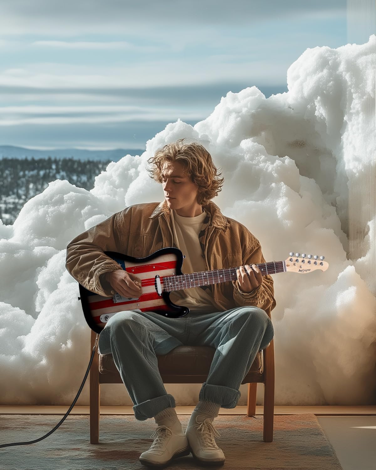 Leo Jaymz TL Style Electric Guitar with US Flag Design - High Gloss Mahogany Body and Hard Maple Neck - High Transparent Acrylic Pickguard (US Flag)