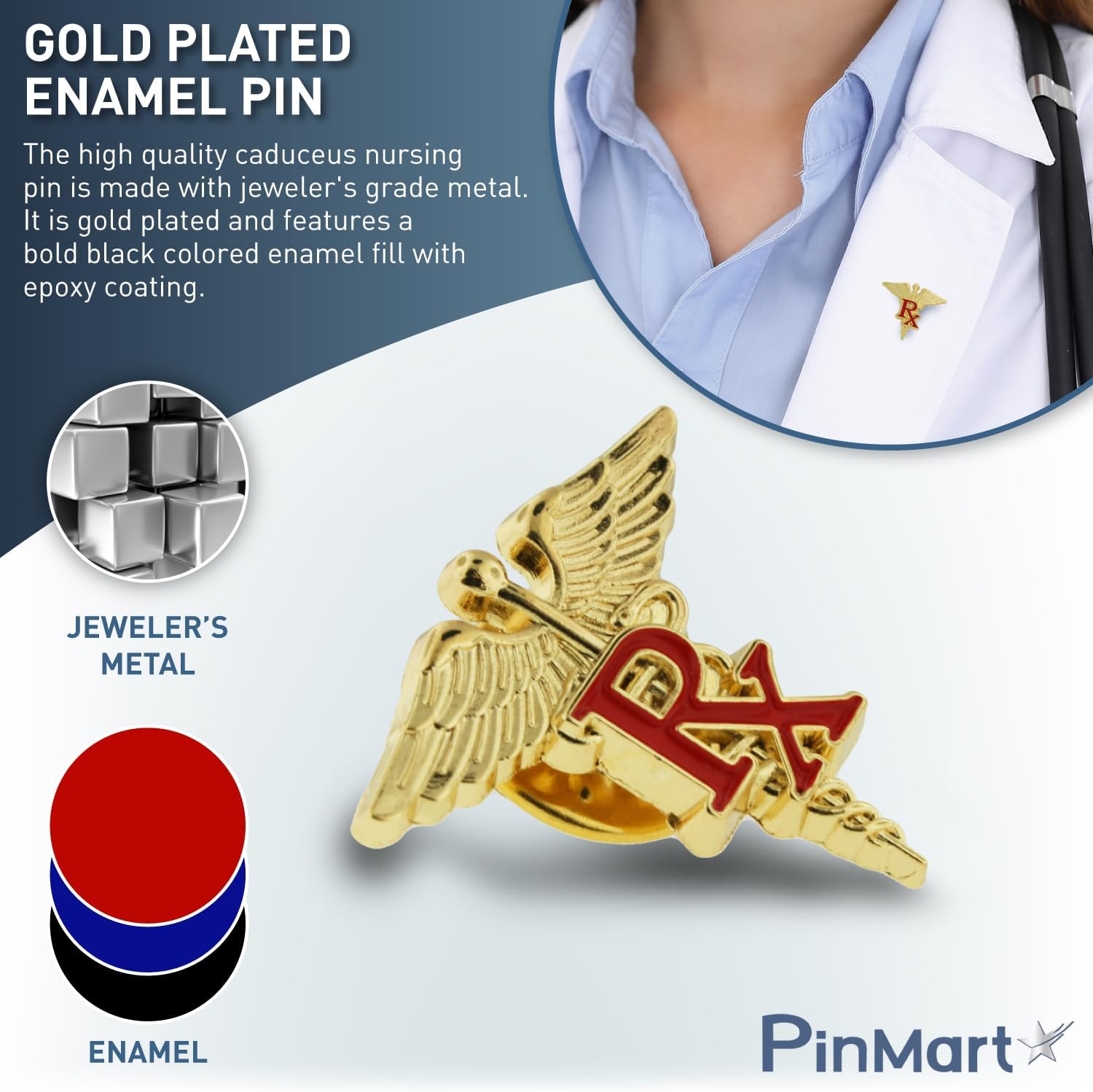 PinMarts Caduceus Nursing Enamel Lapel Pin - Ideal CNA Badge, Medical Assistant Accessories, Nurse Badge Essentials, Perfect for Phlebotomy, EMT, and Pharmacy Technician Accessories