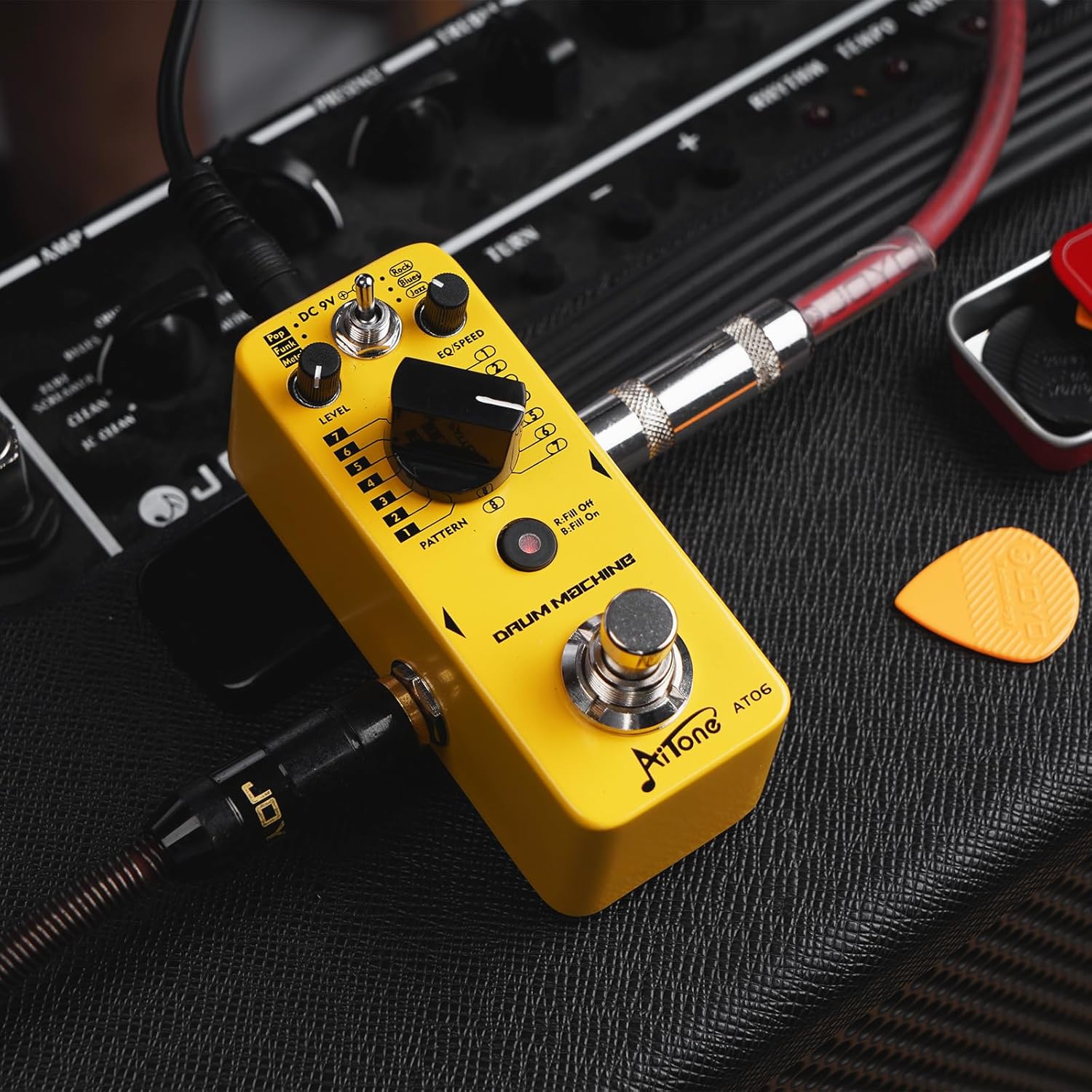 AITONE Drum Machine Guitar Pedal with Real-Time Fill Function 48 Drum Grooves 6 Music Styles & Tap Tempo EQ Presets for Electric Guitar (AT-06)