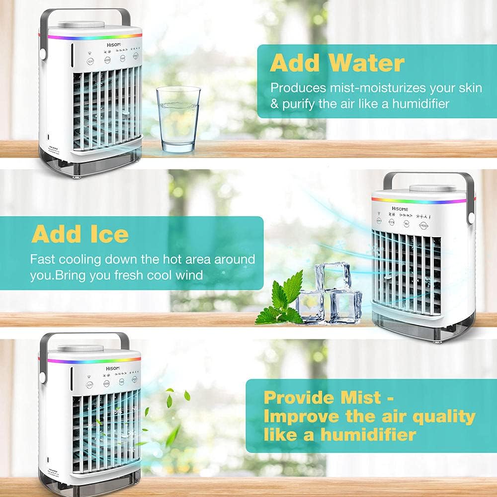 Portable Air Conditioner,Evaporative Air Conditioner Fan with Water Tank Camping AC Unit,Personal Air Cooler Desktop 4 Speeds 8H Timer 7 Colors-White