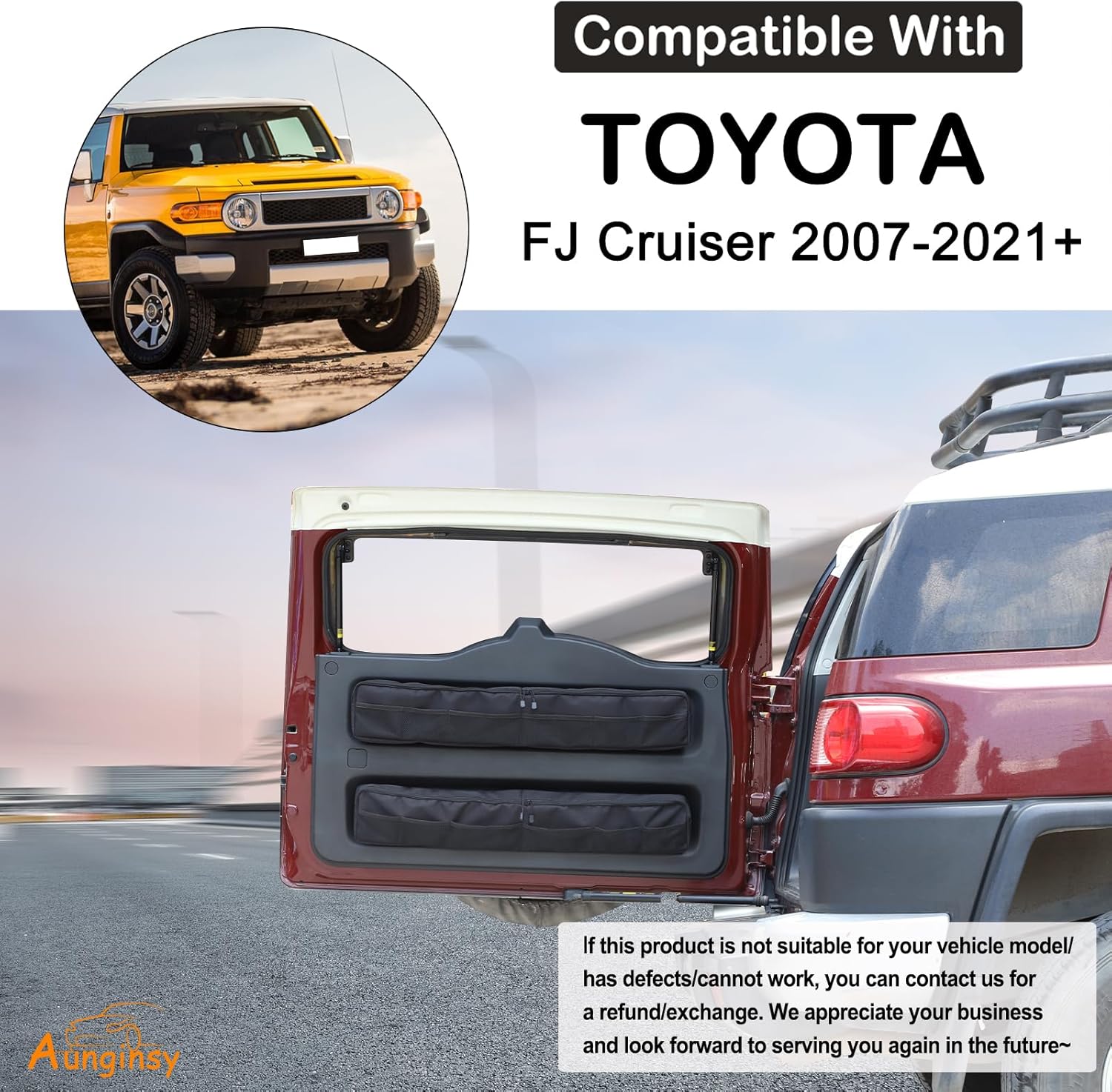 Aunginsy 2Pcs Trunk Organizer Compatible with Toyota FJ Cruiser 2007-2024+, Rear Tailgate Storage Bag Organizer Back Door Panel Storage Pockets Box Multi-Compartment Oxford Cloth Expansion Accessories