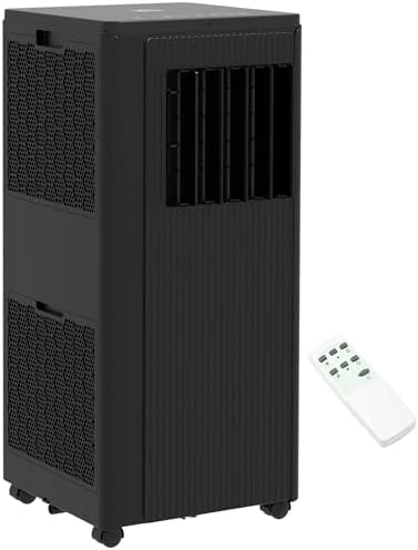 HOMCOM 8000 BTU Smart WiFi Enabled Portable Air Conditioner for Rooms Up to 215 Sq. Ft., 3-in-1 Moible AC Unit with Dehumidifier, Fan, Sleep, App & Remote, 24H Timer, Window Installation Kit, Black