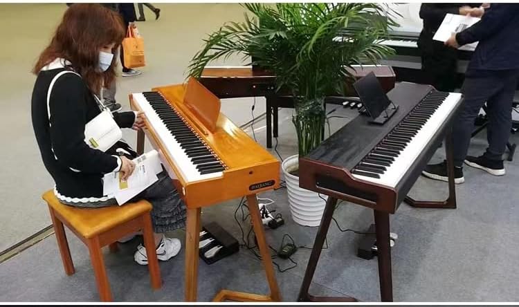 LANDTOM Walnut color DDP-80 Digital Piano Keyboard 88 Keys Weighted, Hammer Action II, Home Electric Piano Full Size with Stand, Triple Pedal, MIDI Connecting and Headphone Interface (B)