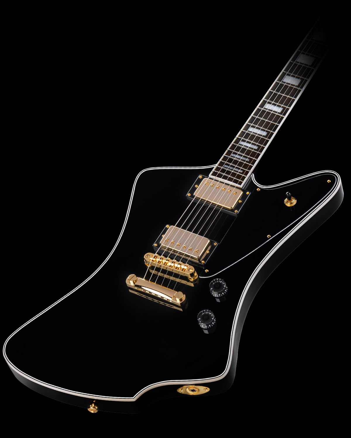 WestCreek Mirage Solid Body Electric Guitar, Mahogany Body, Maple Neck, Rosewood Fretboard, Rounded End Frets, Bone Nut (Glossy Obsidian Black)