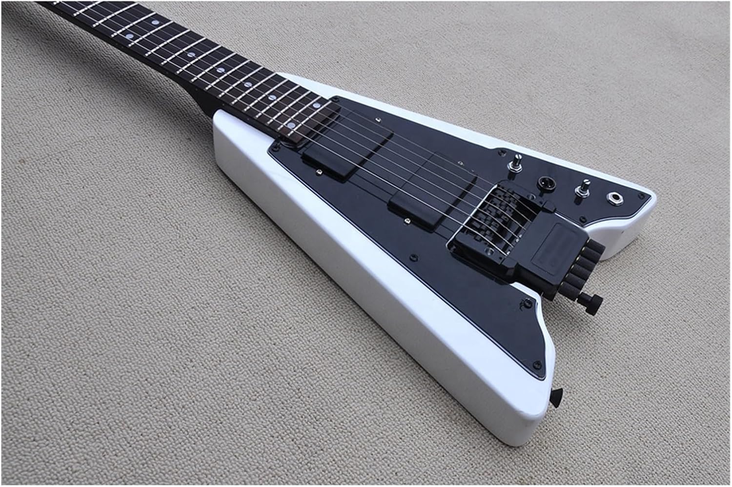 White Headless Electric Guitar with Black Pickguard Rosewood Fretboard 24 Frets Professional Headless Guitar