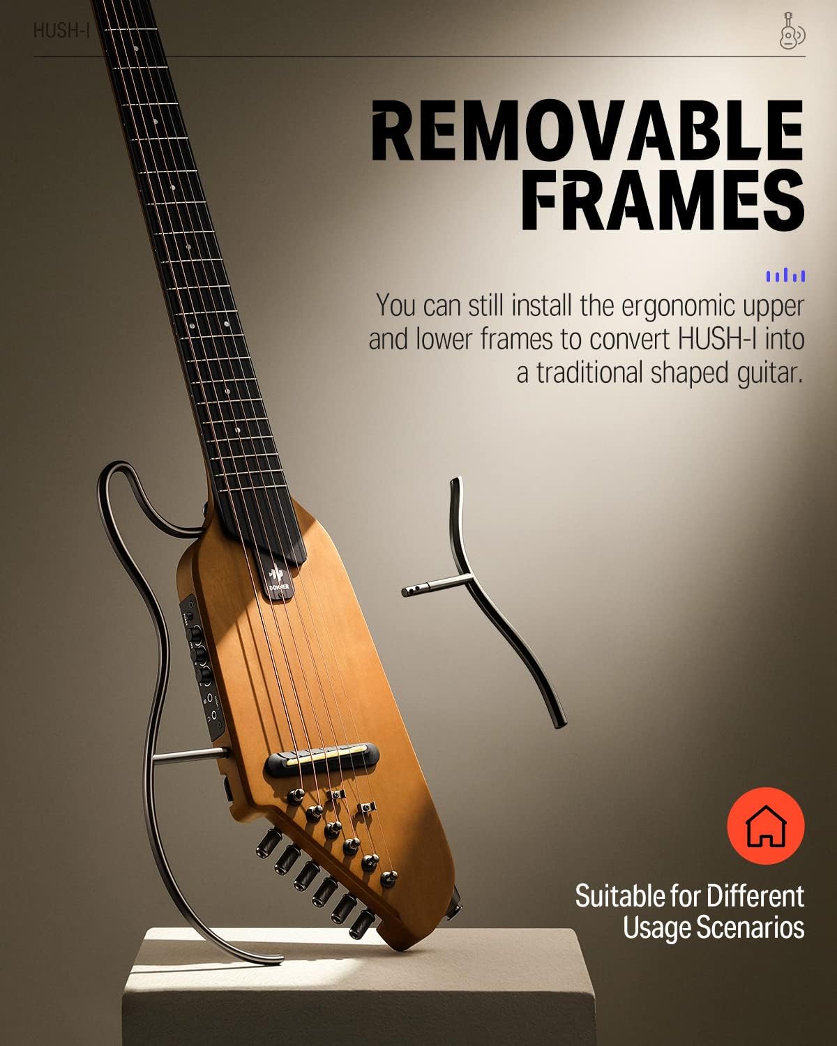 Portable Ultra-Light and Quiet Performance Headless Acoustic-Electric Guitar and Mini Electric Guitar Amp Wooden 3W Small Guitar Amplifier