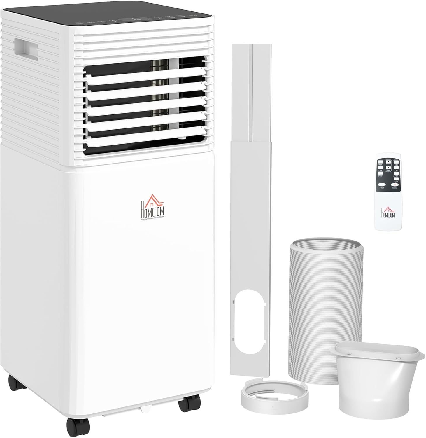 HOMCOM 10000 BTU Mobile Portable Air Conditioner for Rooms Up to 441 Sq.Ft., 3-in-1 AC Unit with Dehumidifier, Cooling Fan, Remote, 24H Timer, LED Display, Window Installation Kit, Black and White