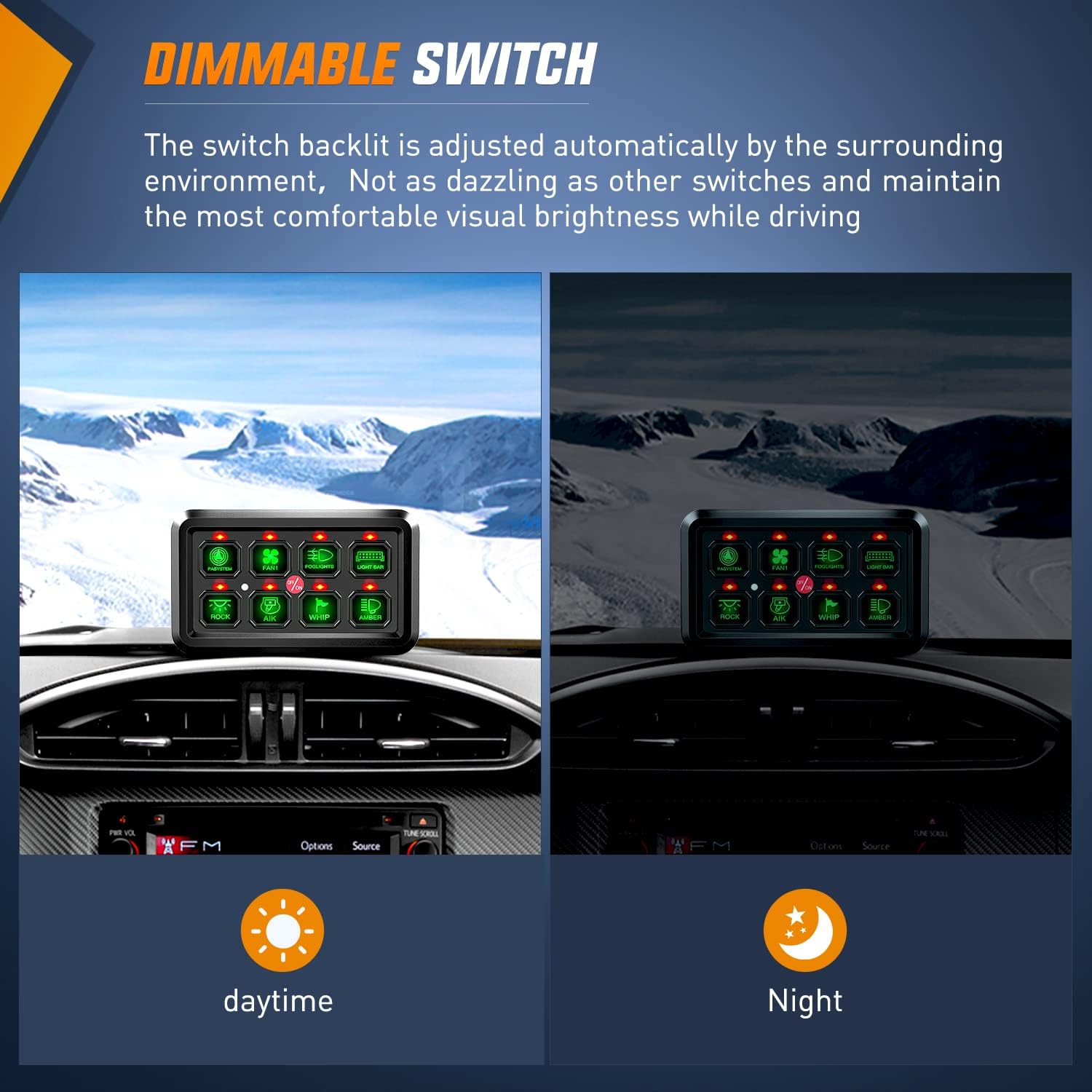 Nilight 8 Gang Switch Panel System Circuit Control Relay System Fuse Wiring Harness Automatic Dimmable ON Off LED Switch Pod for 12V Cars Trucks Campers SUV, 2 Years Warranty