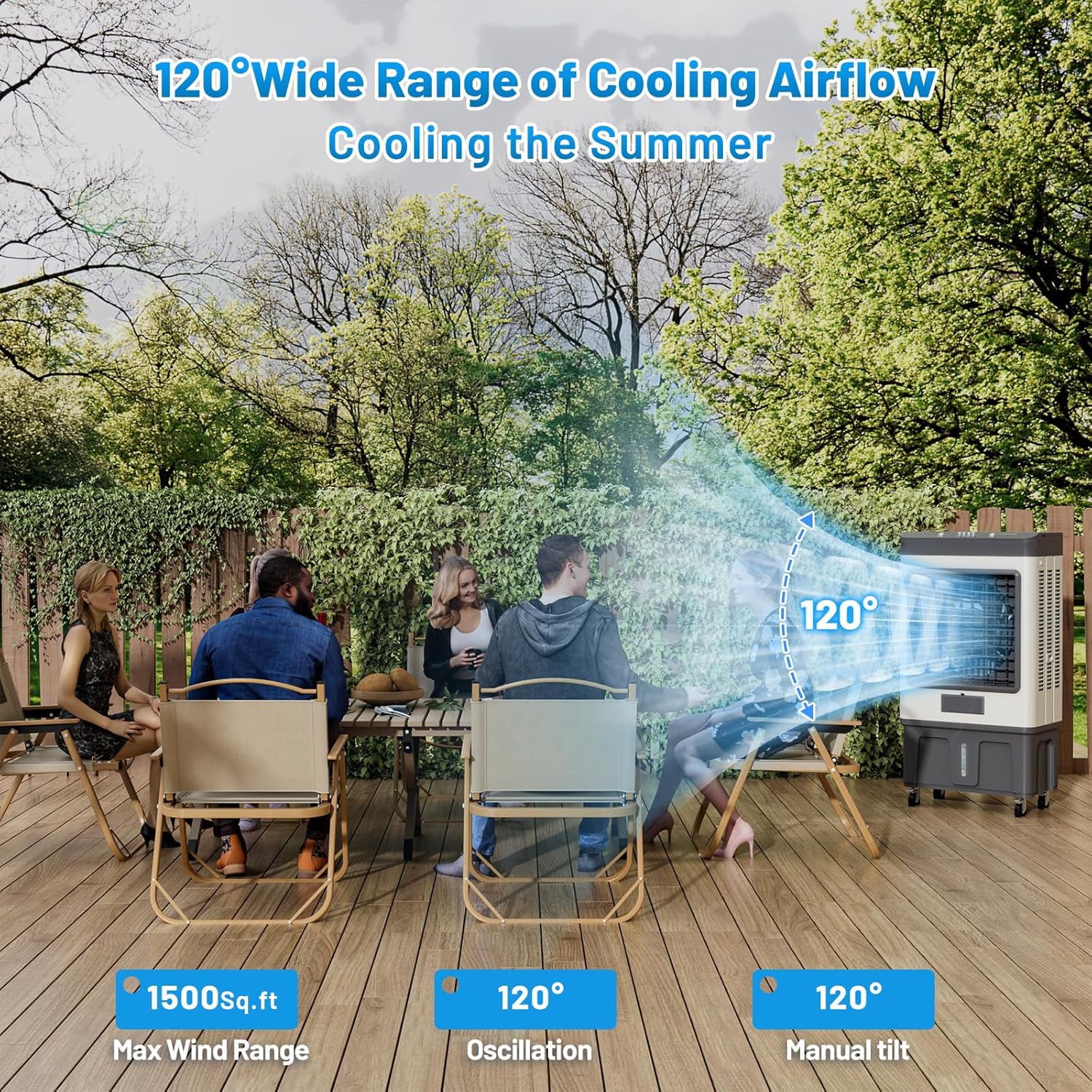 VCJ 6500CFM Swamp Cooler, Evaporative Air Cooler with 19Gal Water Tank, 8 Ice Packs, 120°Oscillation, 3 Speeds, Swamp Cooler Air Conditioner for Outdoor Patio Garage Commercial Industrial Use