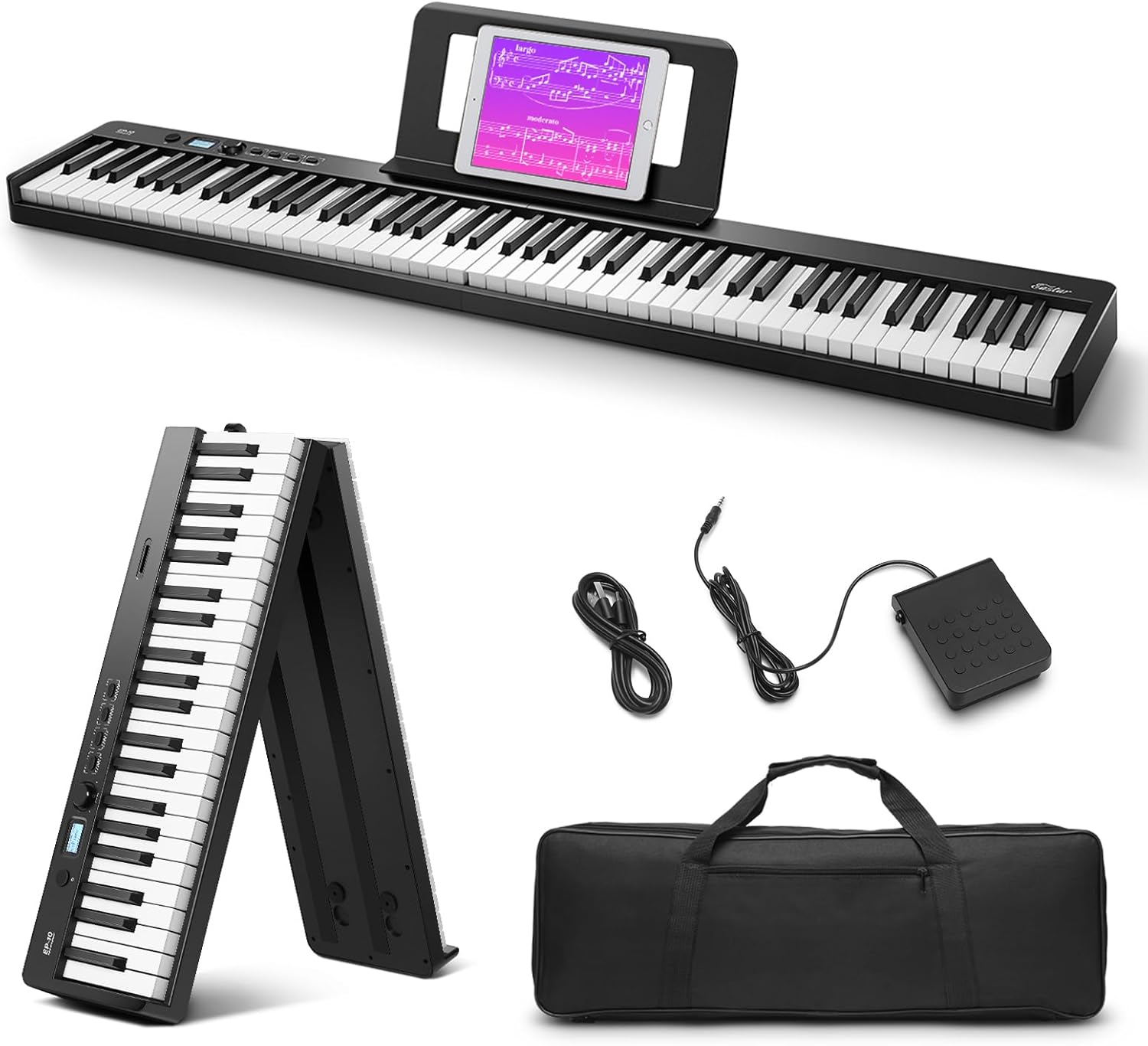 Eastar EP-10 Beginner Foldable Digital Piano 88 Key Full Size Semi Weighted Keyboard, Bluetooth Portable Electric Piano with Piano Bag