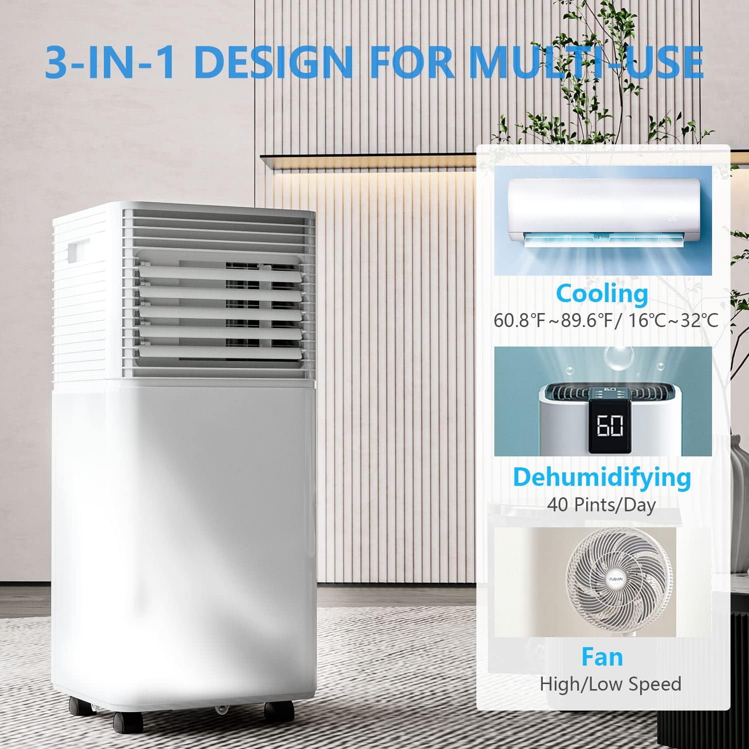 ARLIME 8000 BTU Portable Air Conditioners, 3-in-1 AC Cools up to 250 sq. ft. Freestanding Air conditioner unit w/Fan & Dehumidifier, Remote Control, Window Mount Kits for Home Office