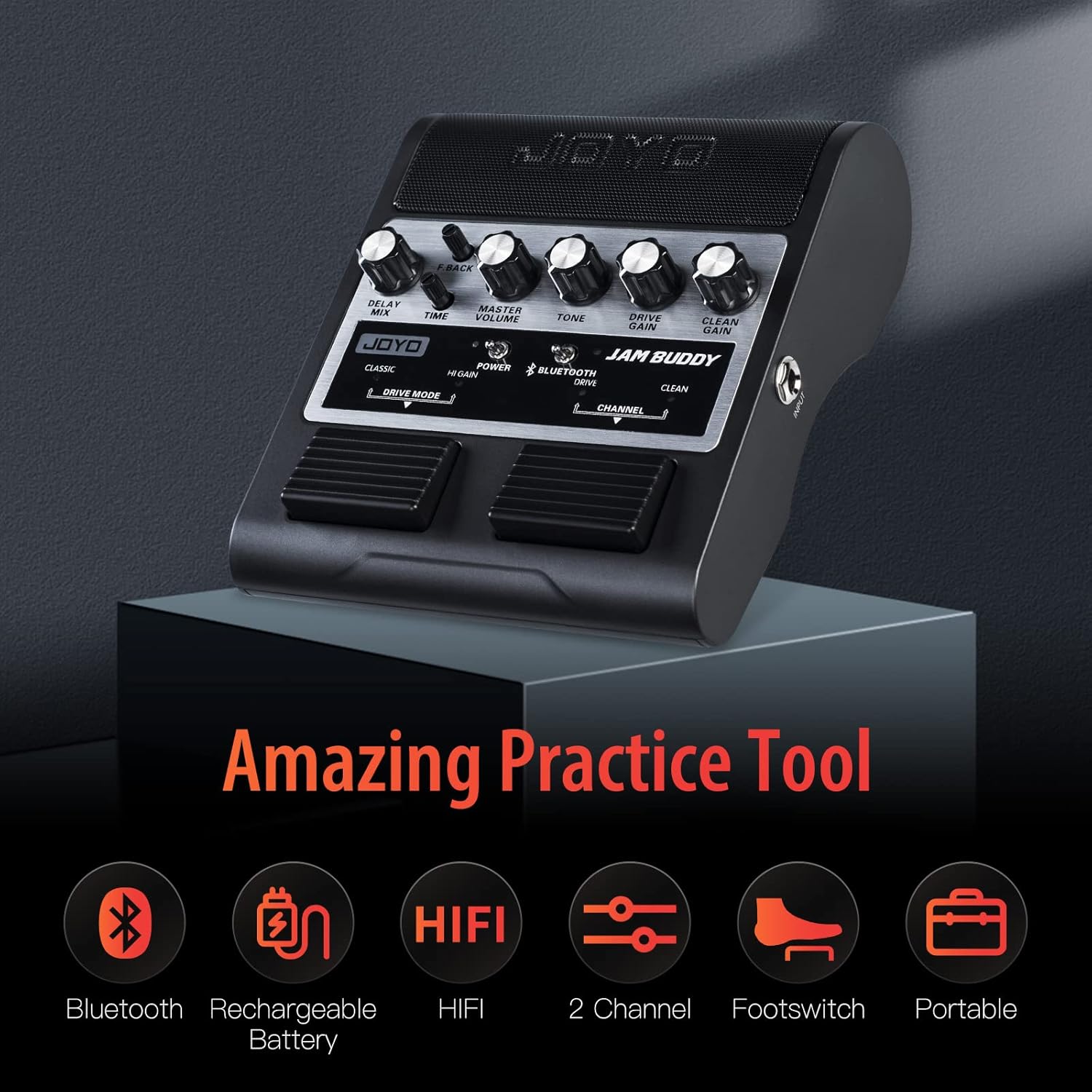 JOYO Portable Guitar Practice Amp & Pedal All-in-One Rechargeable Bluetooth Combo Guitar Amplifier with Effect & Footswitch JAM Buddy (Black)