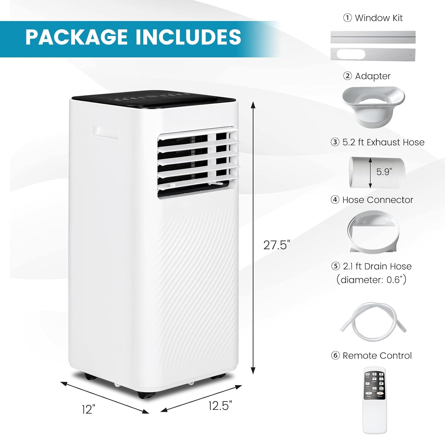 ARLIME Portable 8,000 BTU Air Conditioner, 3 in 1 AC Unit, Fan & Dehumidifier for Rooms up to 350 Sq FT, Quiet AC w/Sleep Mode, 26H Timer, LED Display, Remote Control & Window Kit