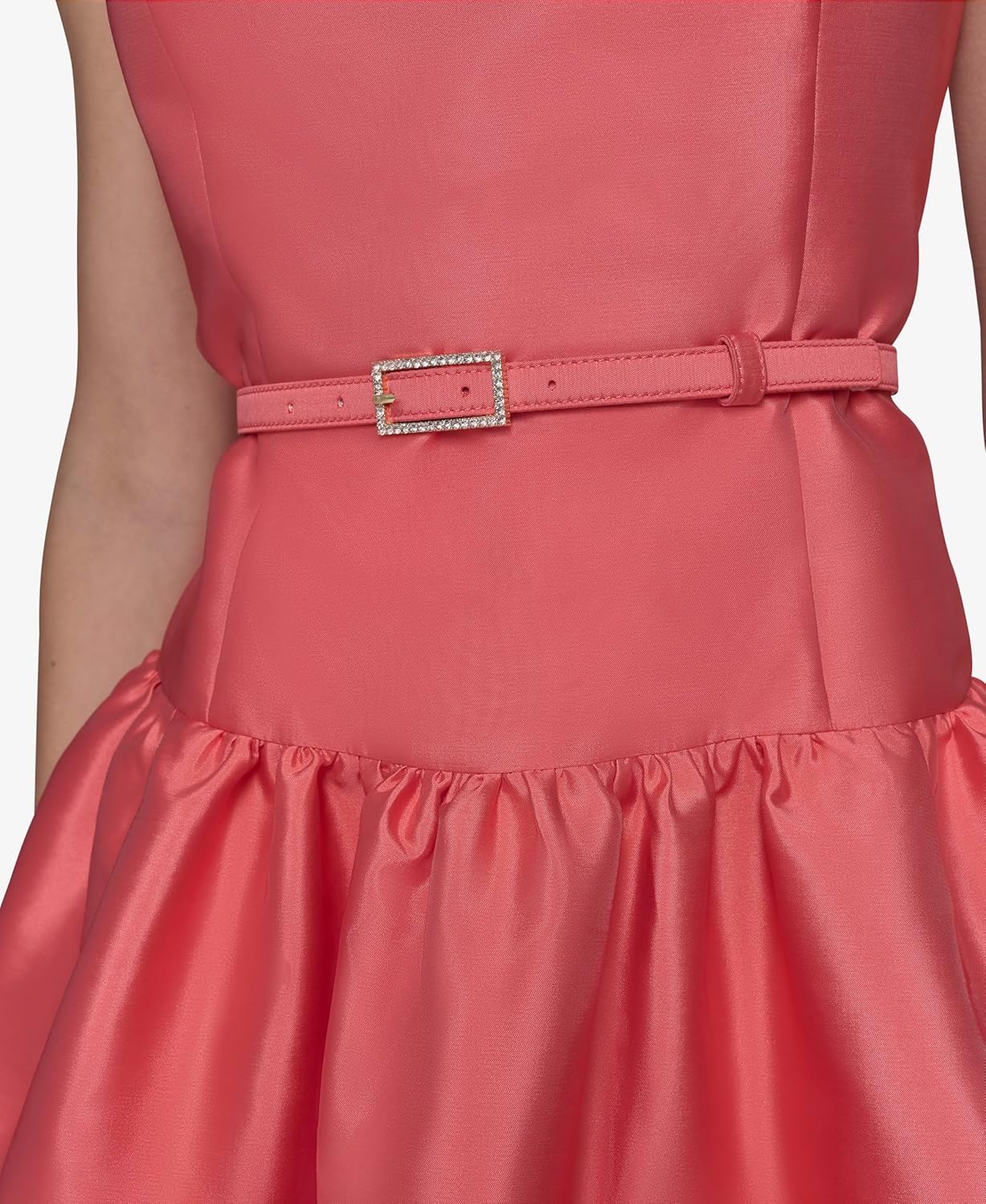 Karl Lagerfeld Womens Sleeveless Boat Neck Drop Waist Belted Midi Dress