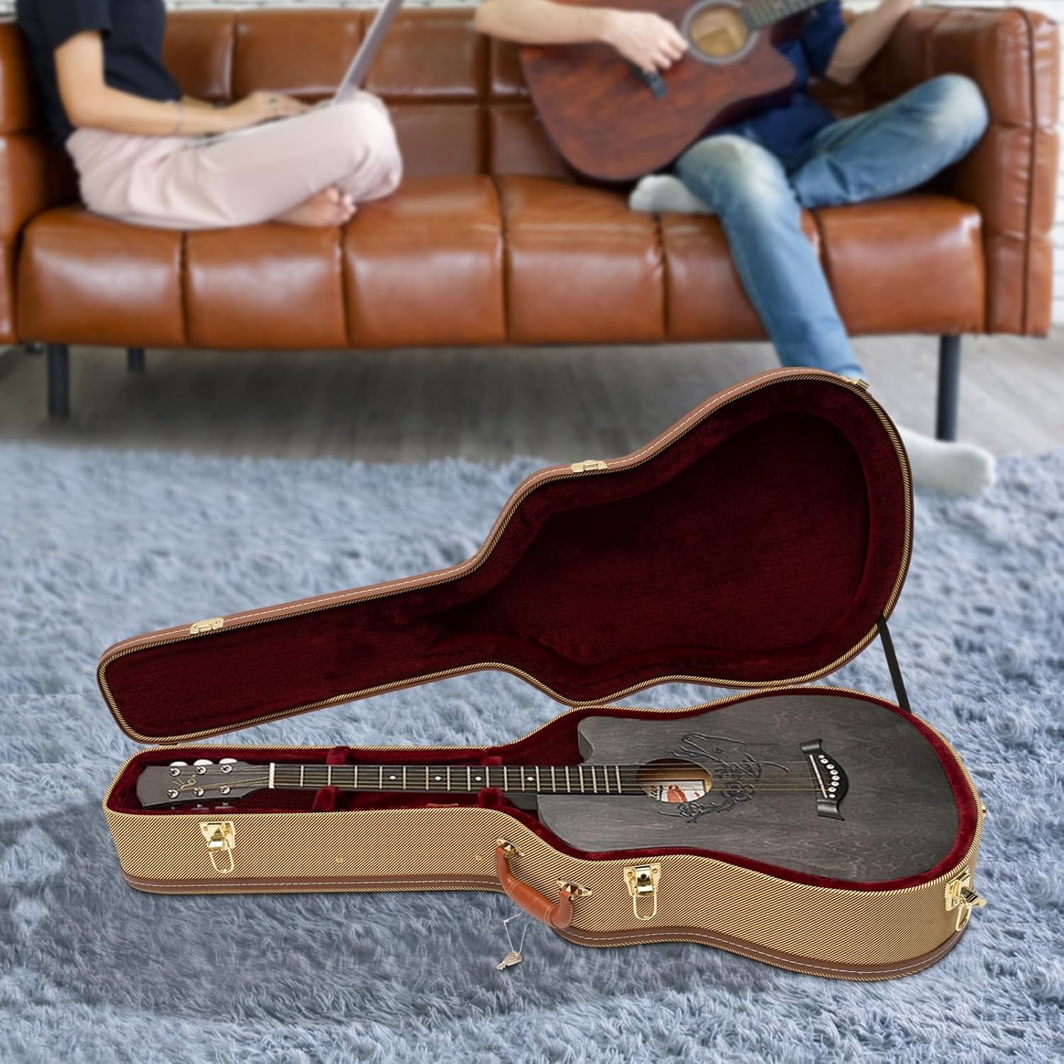 Wooden Guitar Case, Electric Guitar Hard Case,Wood Case for Les Paul Electric Guitars,Electric Guitar Wooden Hard Shell Lockable,Sponge Lining, Iron Latches, Suitable for 41