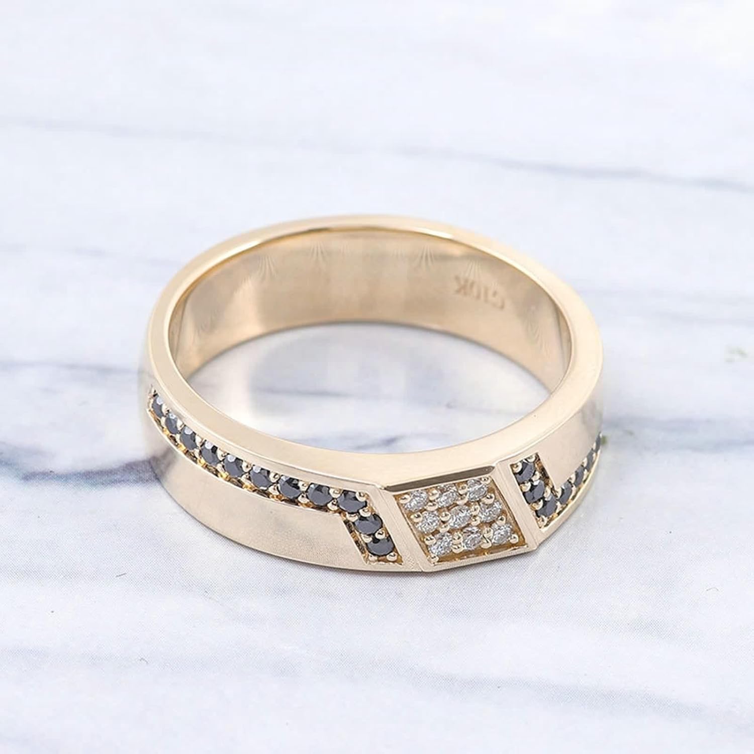 Wedding Bands Women Diamond, Simple Promise Ring Round Jewelry 9/14/18K Yellow Gold Gift for Wife