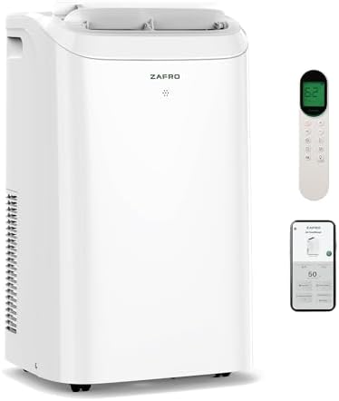 ZAFRO 14,000 BTU (10000 BTU SACC) Portable Air Conditioners with WiFi APP Control, 46dB, R32 Eco-Friendly,Fast Cooling in 30s, No Drainage Needed, Filter Cleaning Reminder, 360° Wheels for Home/Office