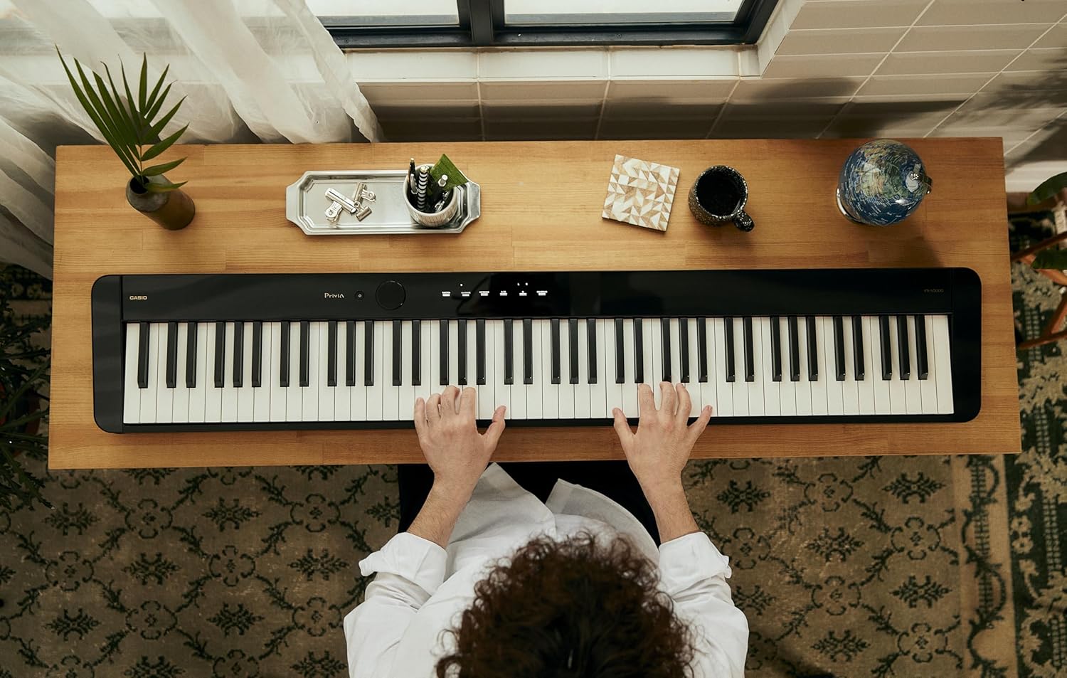 Casio Privia PX-S5000 Portable Digital Piano with 88 Hybrid Weighted Keys, 23 Tones, Touch Sensor Controls, Sustain Pedal, Bluetooth, USB, AC Adapter, 16W Speakers, Gloss Black Finish (PX-S5000BK)