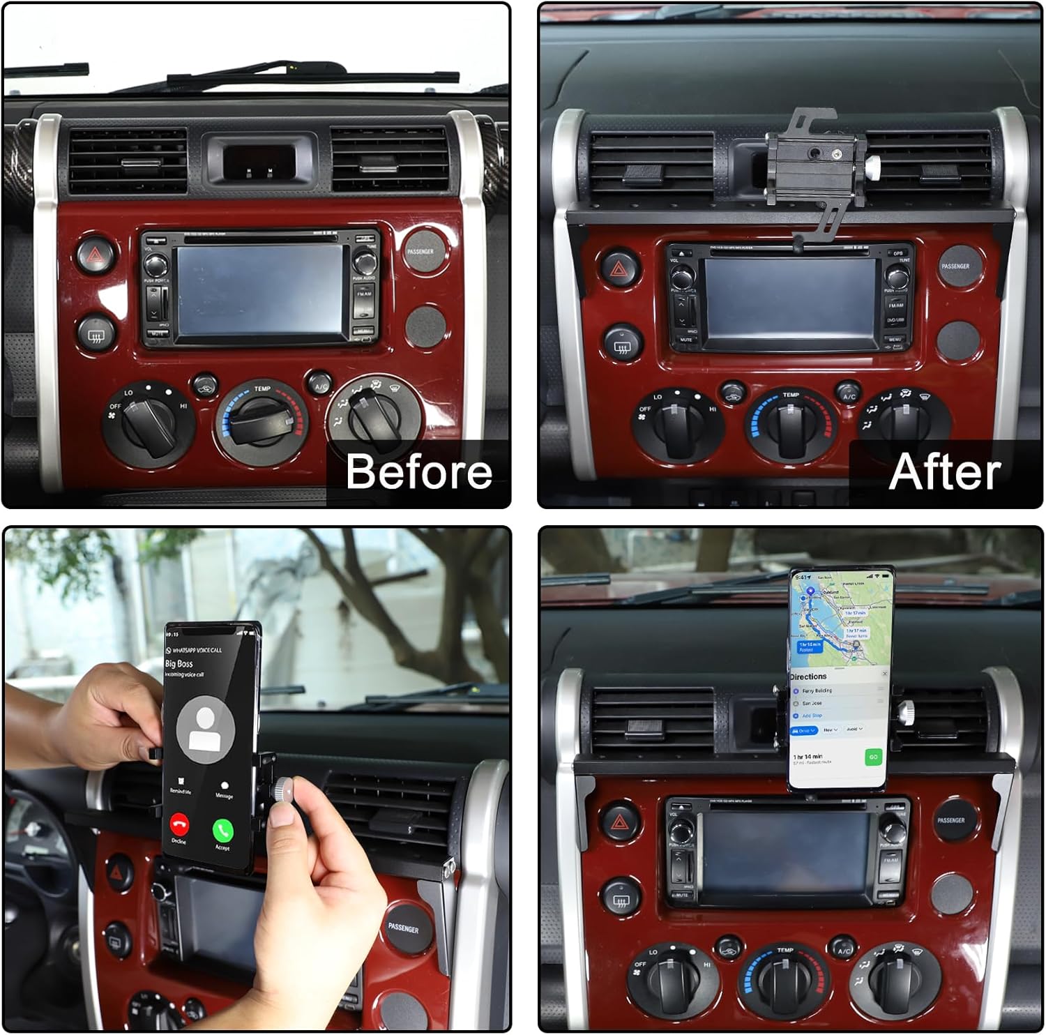 Car Instrument Panel Track Mobile Phone Holder Fit for Toyot@a FJ Cruiser 2007-2021 Car Phone Holder Mount Dash Panel Track Cell Phone Holder Central Air Vent Multifunctional Phone Holder Accessories