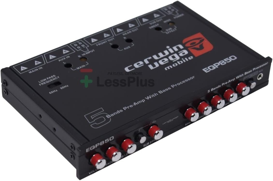 Cerwin Vega 5-Band Pre-Amp Equalizer with Built-in Bass Processor - Ultimate Car Audio System Accessory, High-Level Input, Subwoofer Level Control, Selectable Low Pass Filter, Auxiliary Input EQP850