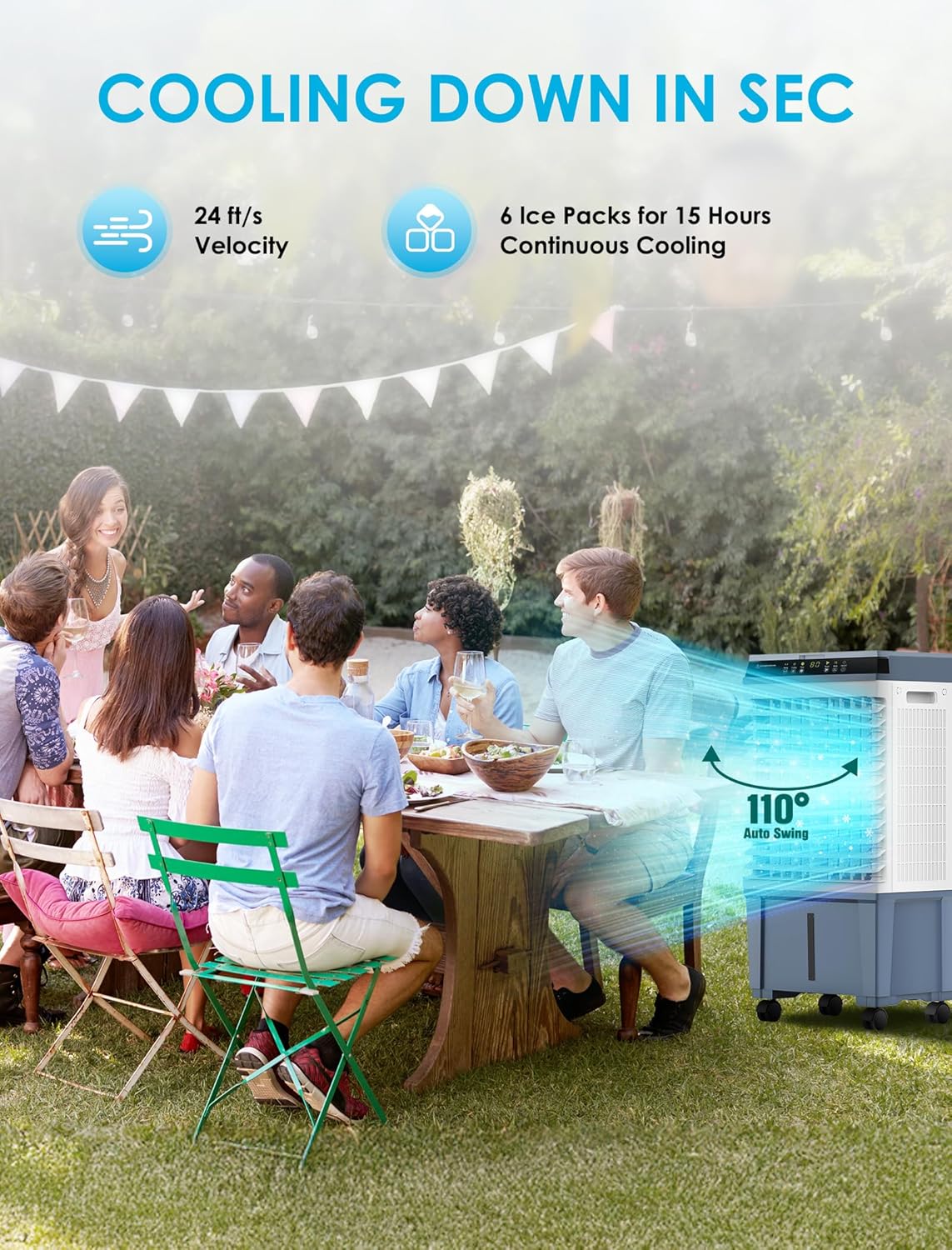 Air Choice Portable Evaporative Air Cooler, 1800 CFM Swamp Cooler with 6 Ice Box & 5.3 Gal Water Tank, 110° Swing, 3 Speeds, Upgraded Remote, 12H Timer, 3-in-1 Air Cooling Fan for Outdoor Indoor, Blue