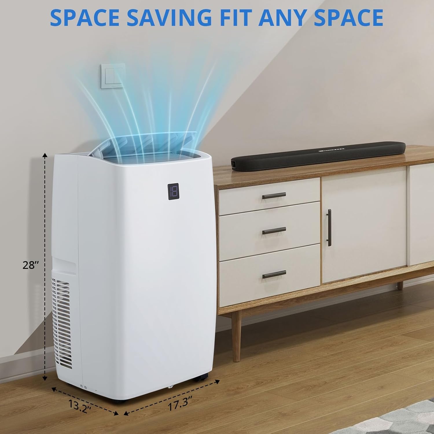 14000 BTU Portable Air Conditioners, 3-In-1 Unit Offers Fast Cooling, Dehumidification, Three-Speed Fan for Rooms Up to 750 Sq. Ft, with a 24-Hour Timer, Remote Control, and Operates Quietly