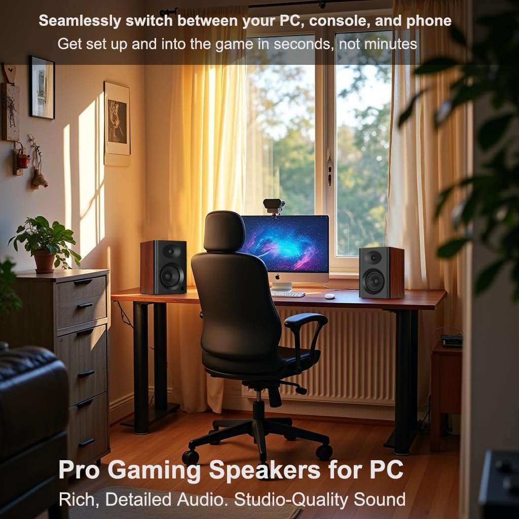 Computer Speakers for Desktop PC, 4 inches 80 Watts Computer Speaker with Bass, HiFi Audio for Gaming, Monitors, Laptop, TV, Gaming & Record Player, Gifts, Walnut Pair