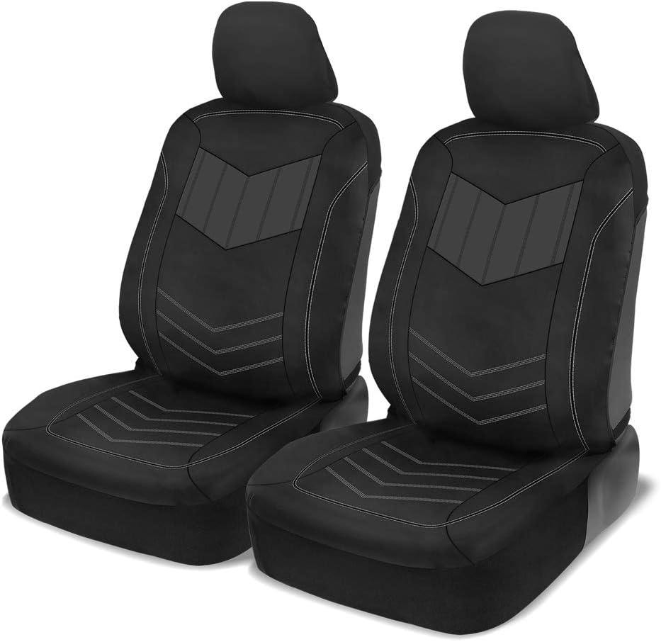 Motor Trend Supersport Faux Leather Front Car Seat Covers and Heavy Duty Floor Mats Set (Front + Rear), Universal Fit for Cars Trucks Vans SUVs - Easy to Install, Soft Comfortable Feel - Charcoal