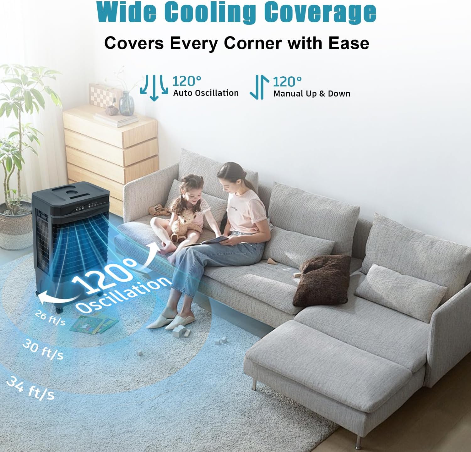 1800 CFM Swamp Cooler Portable Air Conditioners, 31” Evaporative Air Cooler with 4 Gallon Water Tank, 4 Ice Packs, 120°Oscillation Cooling Fan 2 Modes & 3 Speeds, 12H Timer for Home Outdoor Office