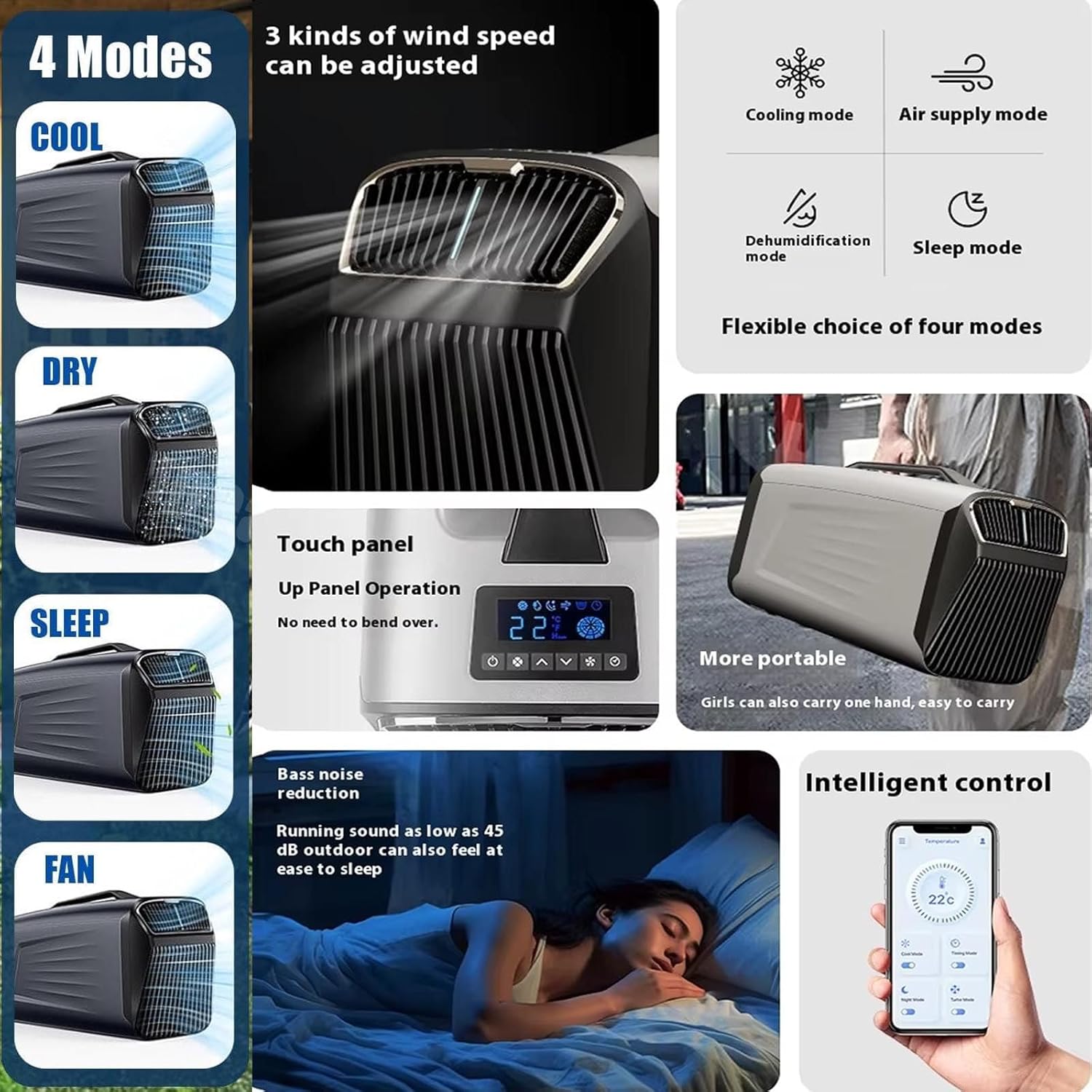 Portable Air Conditioner-Cooling&Heating(5400btu/5600btu),Mini Air Conditioner with Remote Control,4 Modes,Applicable Area 8-10㎡,for Camping Outdoor&Indoor,Rv,Truck,Van and Car,Green