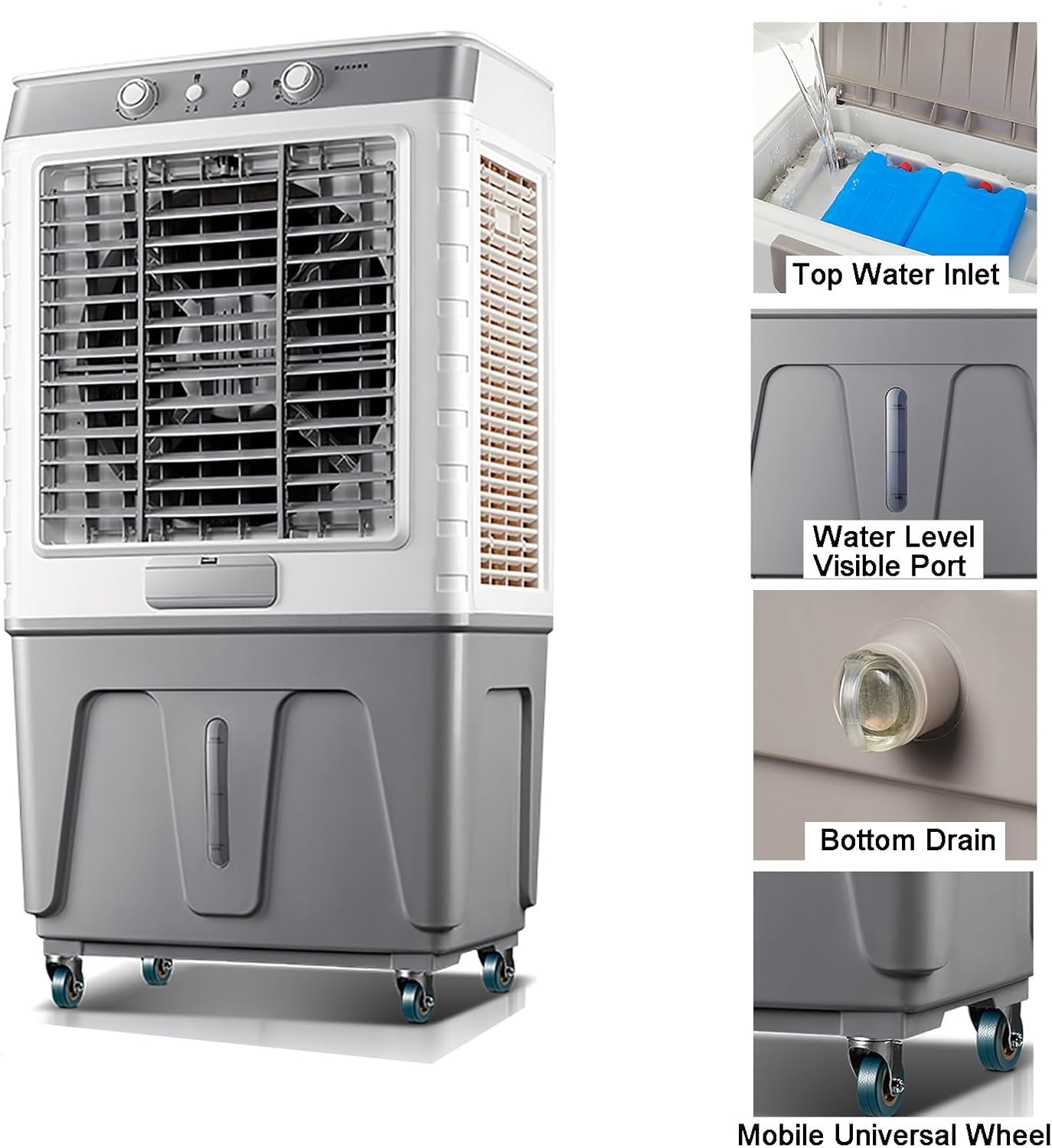 PINNKL Evaporative Cooler Air Conditioner 3 Speeds, Swamp Cooler for Cooling, 6 Ice Packs, Evaporative Air Cooler for Room Outdoor