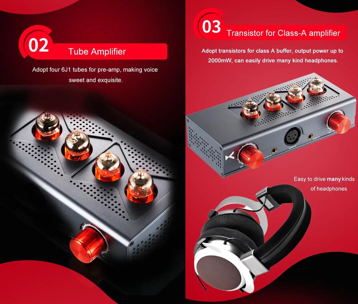 xDuoo MT-604 Balanced Tube Amplifier Headphone amp - Four 6J1 Tubes for pre-amp, Transistor for Class-A Amplifier