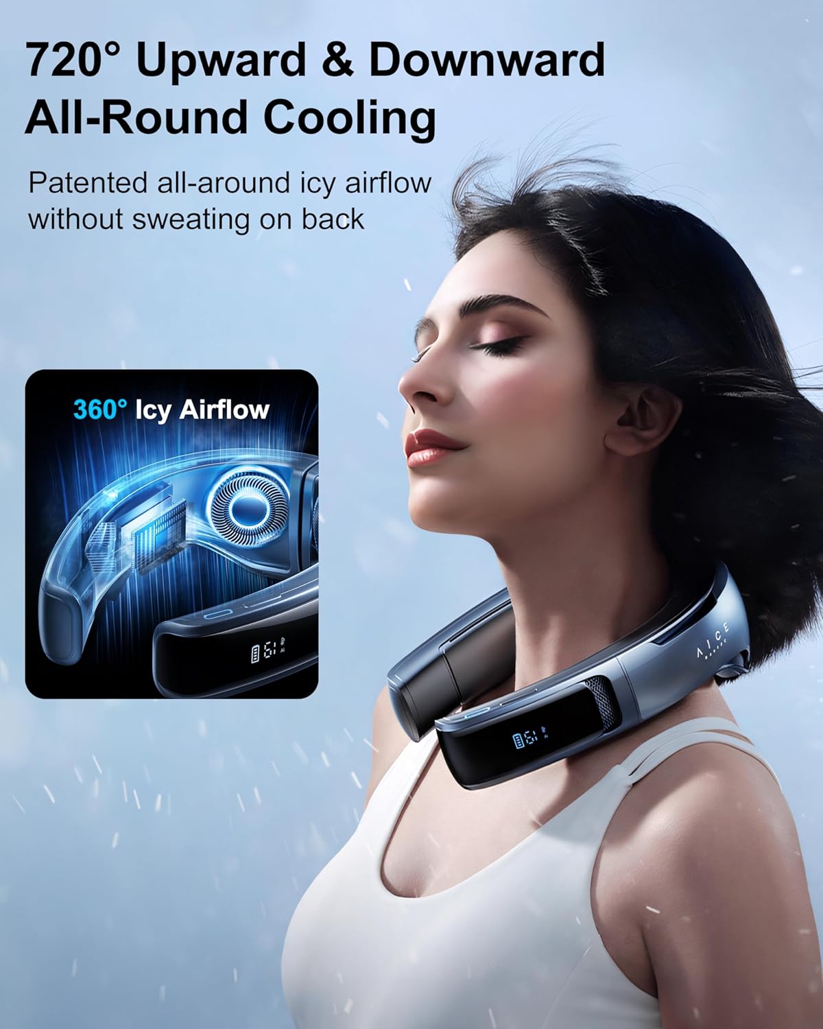 [#1 COOL AND PORTABLE] AICE LITE Neck Air Conditioner, Ultimate Immersive Cooling 6000mAh Rechargeable Neck Fan, Blowing Cold Air Personal Device Gift - Sky Blue (Blue)
