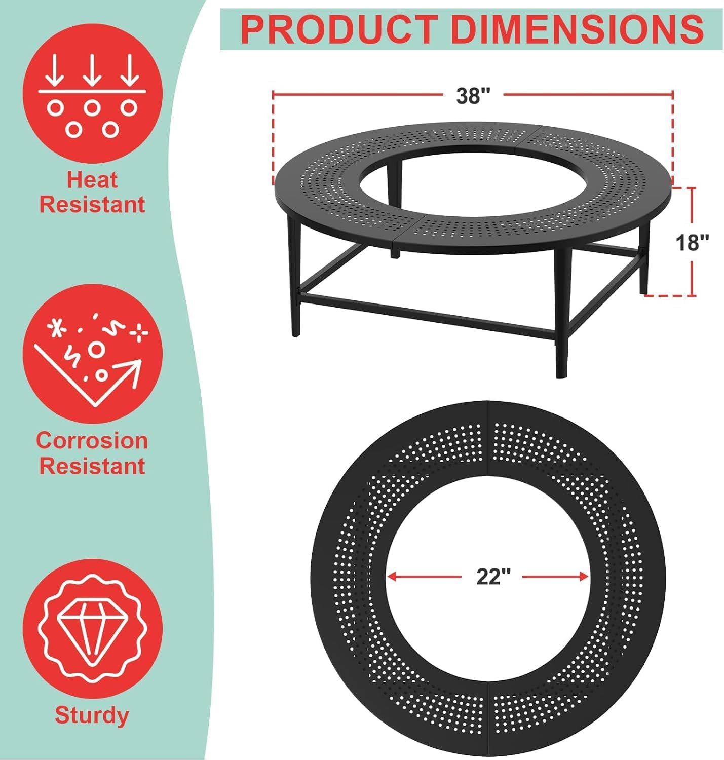 38 Inch Fire Pit Surround Tabletop for Solo Stove Bonfire/Ranger/Tiki Accessories, Smokeless Fire Pit Table & Dust Cover for Solo Stove and Other Wood Burning, Powder-Coated Steel Stove Table Surround