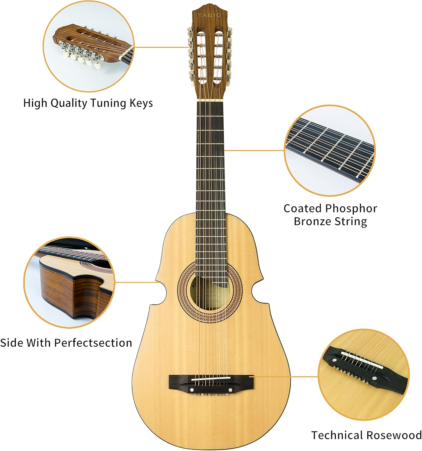 TARIO 10 String Acoustic Cuatro Guitar spruce top Ovankol back & sides rosewood fingerboard &bridge