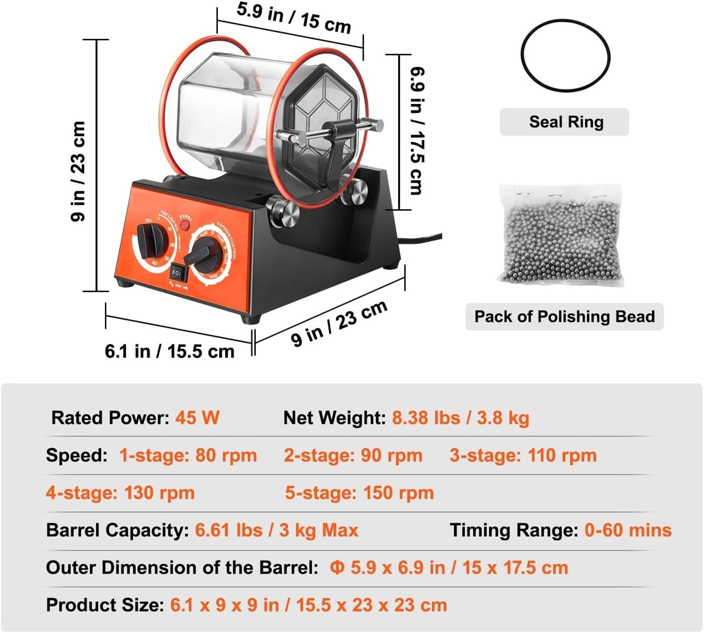 3kg 5kg Rotary Tumbler Surface Polisher Jewelry Drum Polisher Cleaning Tool For DIY Jewelry Polisher For Beginners DIY Use(3Kg Capacity)