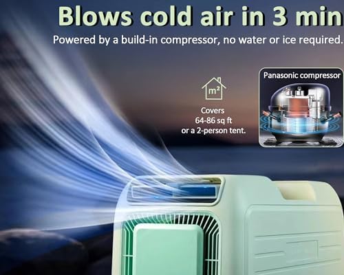 Portable Air Conditioner, 3400 BTU/1000W Compact AC Unit for a 2-person Tent, RV, Camping, Vanlife, Outdoor, Pet Care – Cools up to 65-86 sq ft, Low Power Consumption, Remote Control