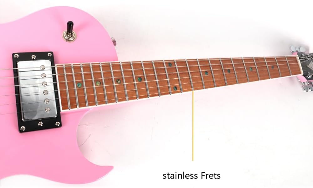 Fojill Full Size 39 Inch LP Electric Guitar Roasted Canadian Maple Fretboard Mahogany solid Body Stainless Frets (Pink)