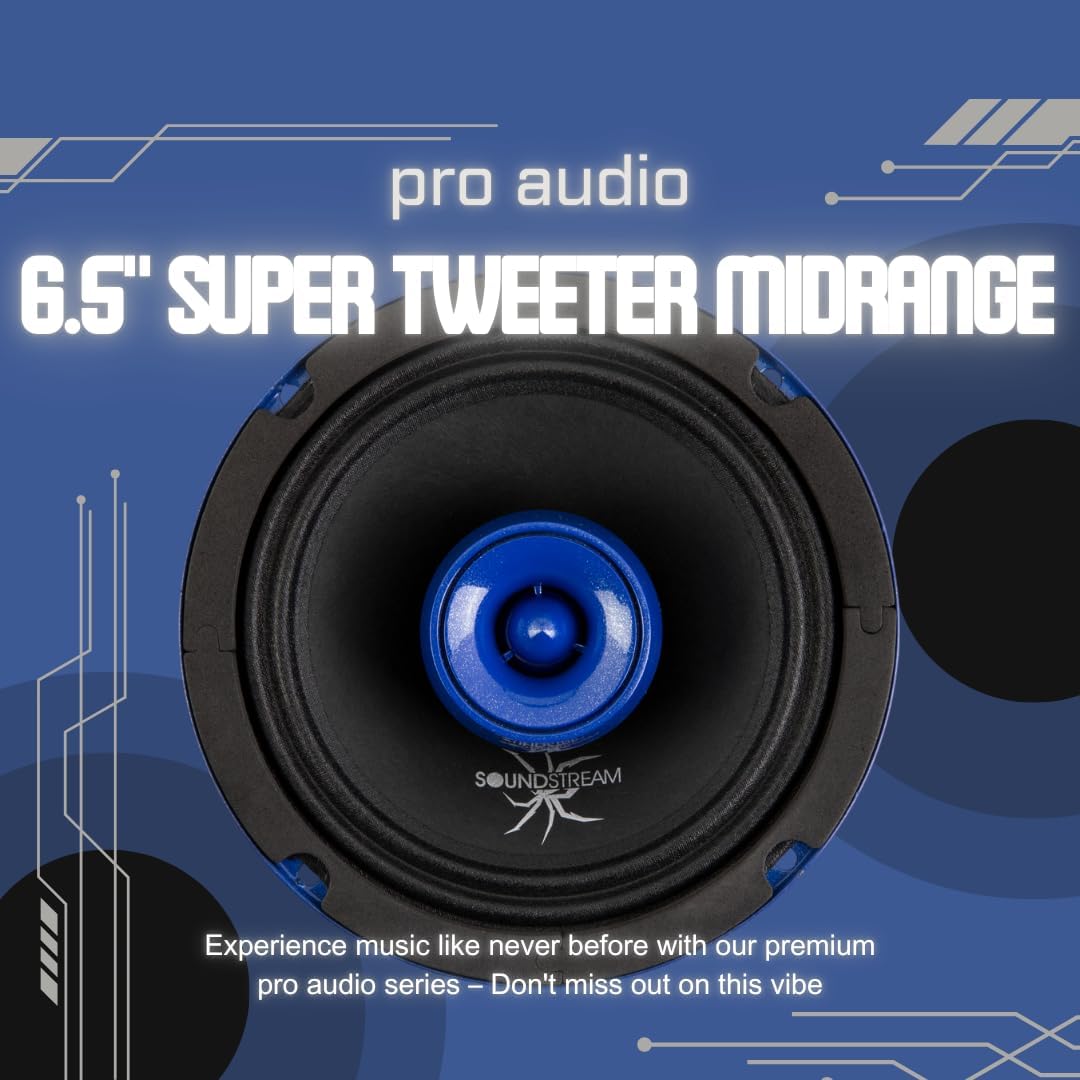 Soundstream SPM.654T – Pro Audio 6.5 Inch Midrange Car Speaker | High Performance SPL Speakers for Loud Sound | 450W Max 6.5” Car Door Speakers with Super Tweeter and Steel Basket - Pair