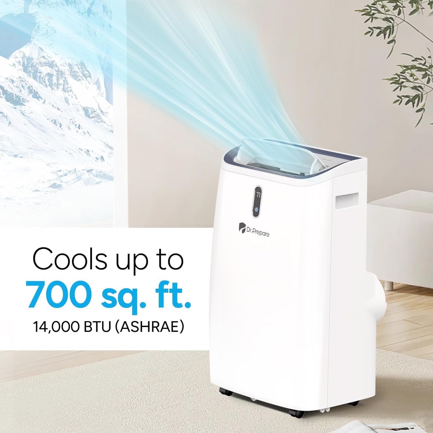 DR.PREPARE 14,000 BTU Portable Air Conditioner with WiFi Enabled, Cooling, Dehumidifier, Fan & Sleep Modes 4-in-1 Portable AC w/Remote Control & 67'' Window Kit, Cools Up To 700 sq. ft, 1-24H Timers