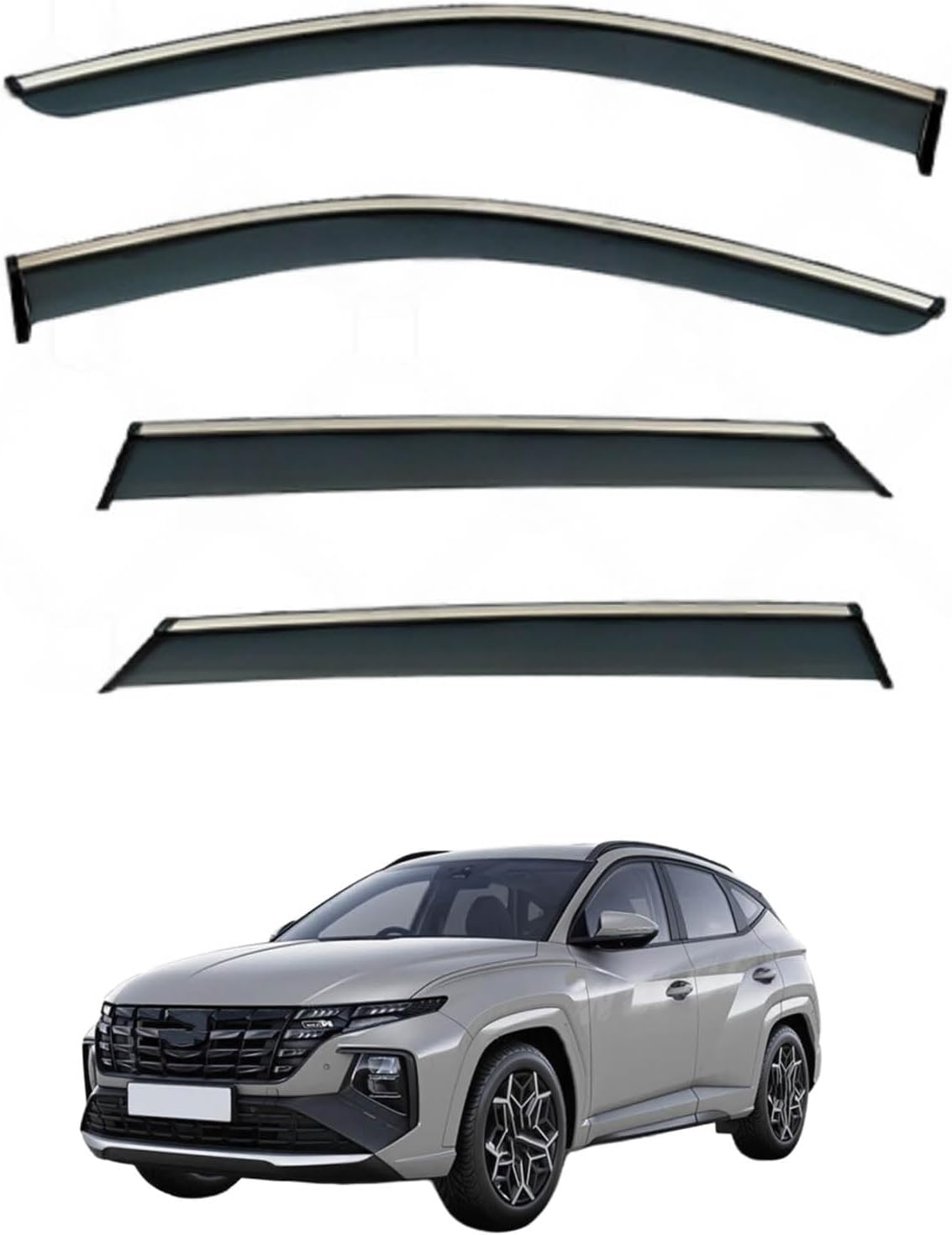 Window Deflectors for Hyundai Tucson SWB MK4-NX4 2021+ PC, Sun Rain Guard Window Visors Vent Shades with Bright Stripes Car Accessories